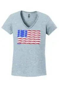 A female shirt with a USA flag print